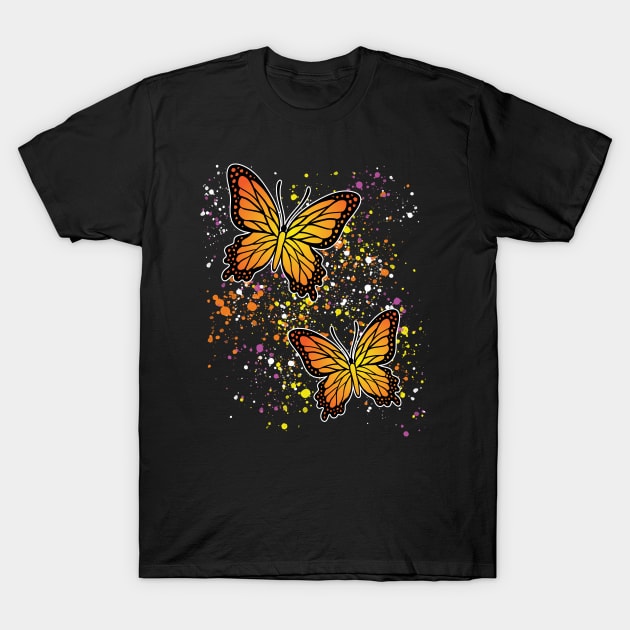 Beautiful Butterflies with Colorful Splatters T-Shirt by Designs by Darrin